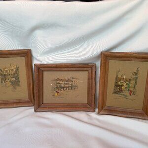 Vintage Clyde Cole Prints with Wood Frames
